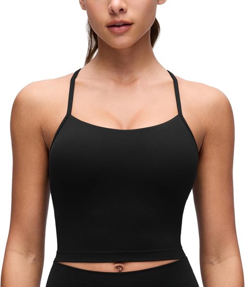 CRZ YOGA Butterluxe Y-Back Crop Tank Top for Women | Padded Longline Sports Bra in Spaghetti Strap Design