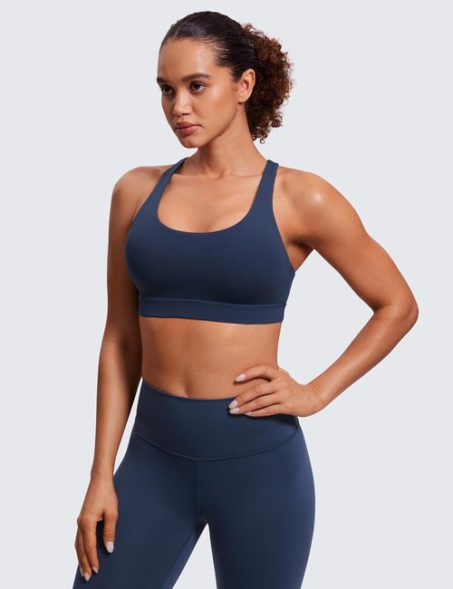 CRZ YOGA Strappy Padded Sports Bra for Women - Comfortable Criss Cross Back Yoga Top
