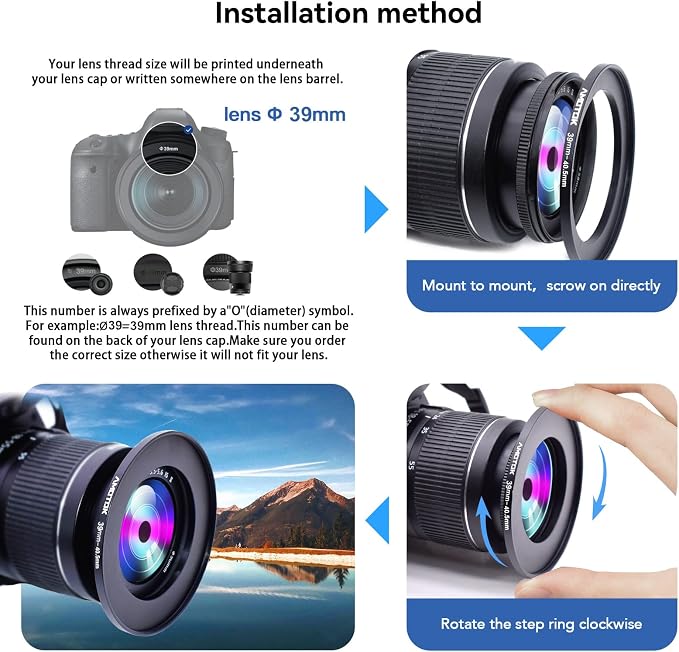 39mm Lens to 40.5mm Camera Lens Adapter, 39mm to 40.5mm Filter Step up Ring