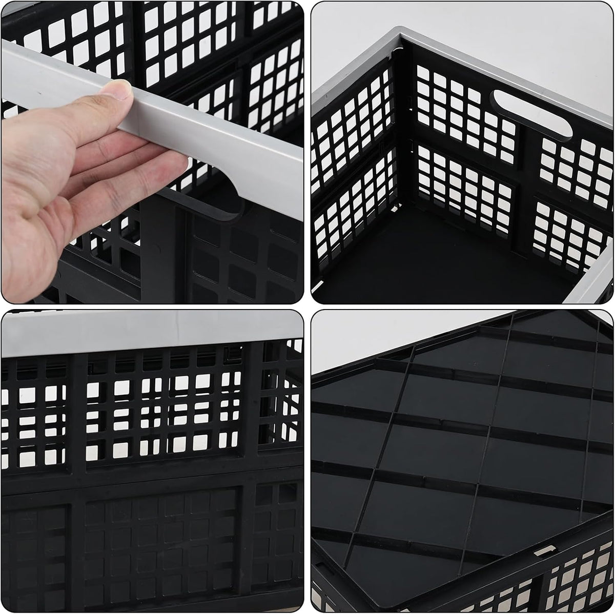 42 L Black Foldable Milk Crates, 3 Pack Large Plastic Storage Crates
