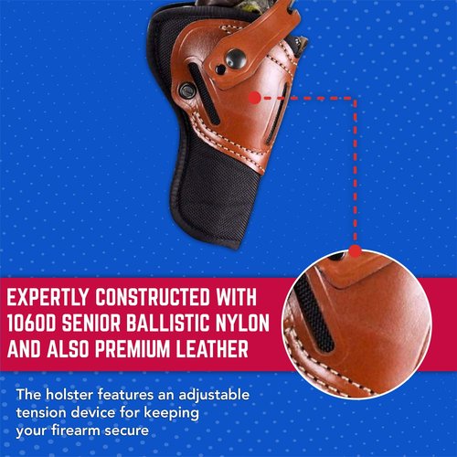 DeSantis Wild Hog Hybrid Revolver Holster - Hybrid Revolver Holster, OWB Holster compatible with Colt Anaconda 4", Dan Wesson 44VH 4", Ruger Redhawk 4", S&W N Frame 4", Classic Hunter - Ambidextrous
