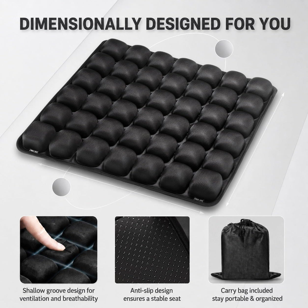 Inflatable Seat Cushion with Press-to-Inflate Design, Airplane Seat Cushion for Long Flights, Travel Cushion for Sciatica Pain Relief, Portable Cushion for Car, Office &amp; Airplane