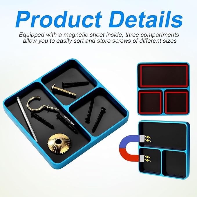 Magnetic Parts Tray, Magnetic Electronic Repair Screws and Parts Organizer Magnet Tool Tray Holder Ideal Screws Sockets Bolts Pins Small Parts Organization Supply(Sky Blue)