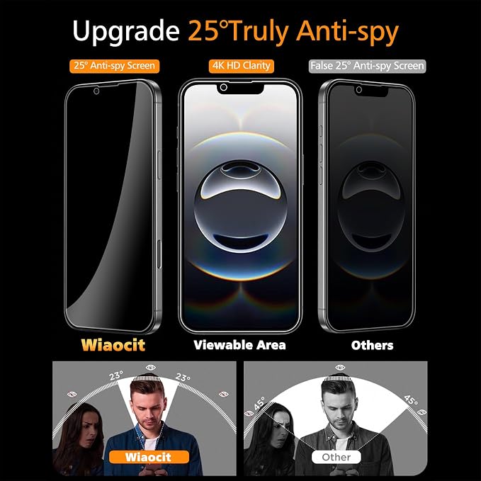 Wiaocit 3 Pack Tempered Glass Privacy Screen Protector