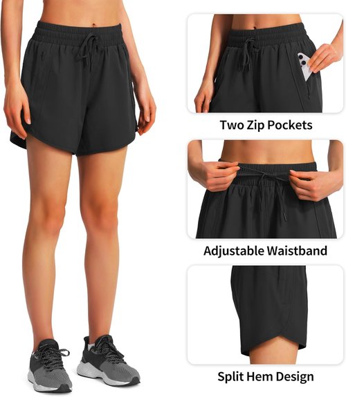 Ksmien Women's Athletic Running Shorts - Quick Dry, Lightweight Gym Shorts with Zipper Pockets | UPF 50+
