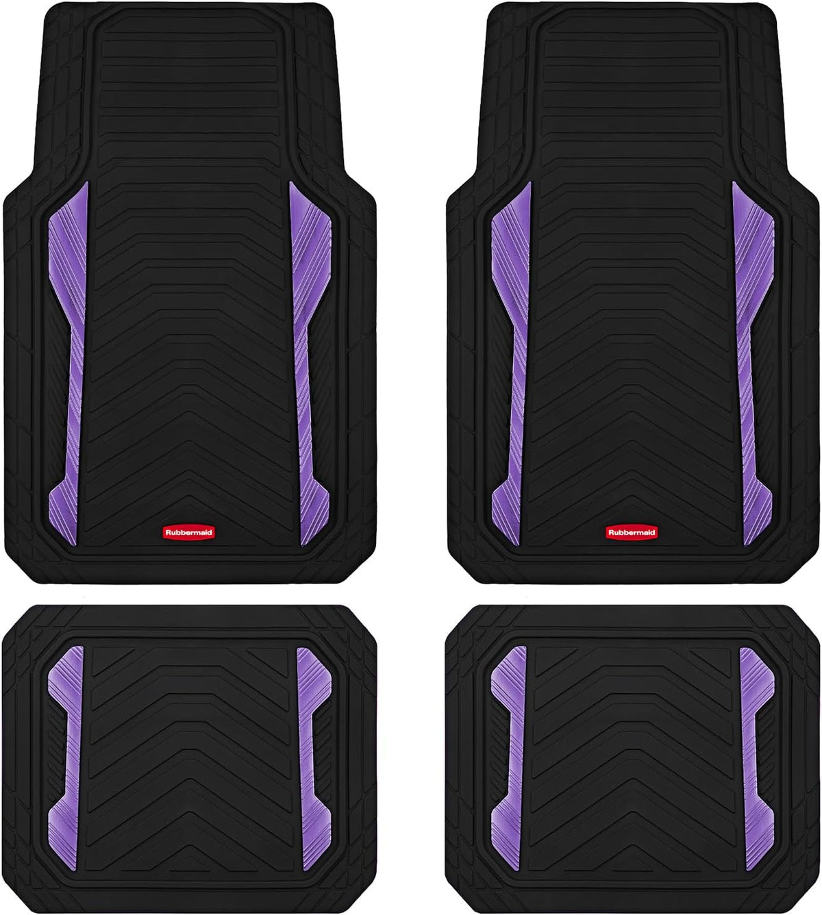 Rubbermaid Car Floor Mat, Heavy Duty All-Weather Car Mats Full Set with Dual-Tone Purple Aluminum Inserts – Universal Fit, Anti-Slip Backing, Trim-to-Fit for Most SUV, Sedan, Van