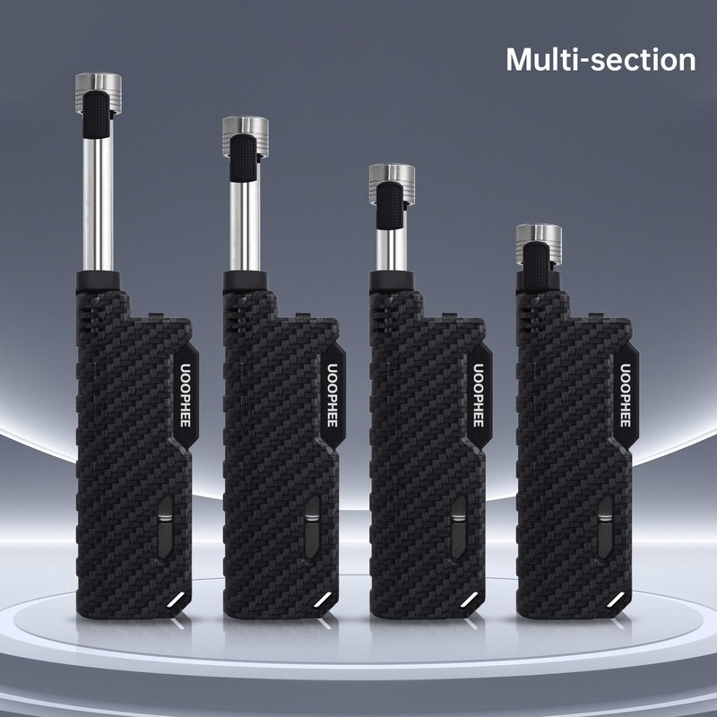 Torch Lighter with Flame Lock, Windproof Butane Lighter Refillable Single Jet Flame, 7.63" Extended Long for Candle, Camping, Grill, BBQ, Fireworks (Butane not Included) Black