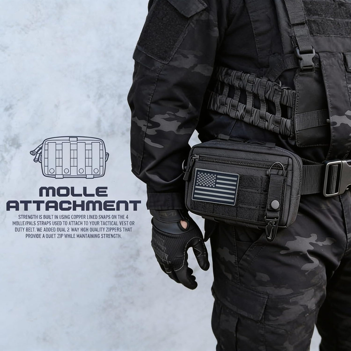 Skiennix Tactical Molle Pouch - Utility Laser Cut EDC Tool Holder with US Flag Patch for Dad