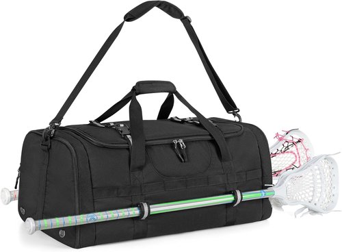 GOBUROS Lacrosse Bag - Holds 2 Sticks & Shoes | Durable Backpack with Helmet Holder & Pockets - Black