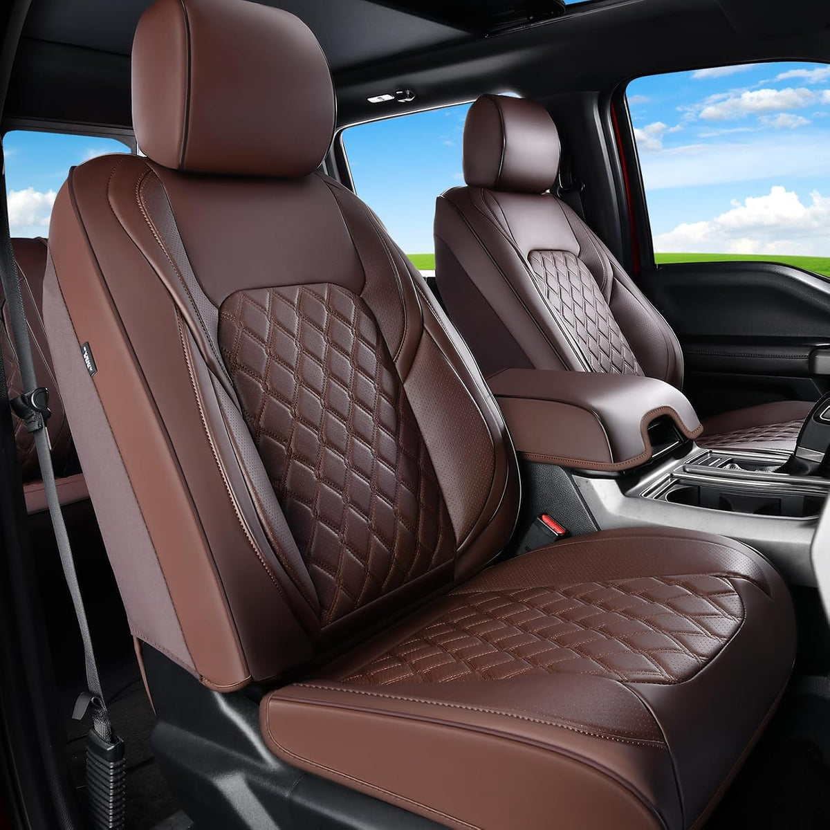 Huidasource F250 Rear Seat Covers, Beige Leather Back Seat Cushion Cover Fit for Ford F150 2015-2026&F250 F350 F450 2017-2026 Crew Cab XL XLT Lariat King Ranch Platinum, Split Rear Seat Cover