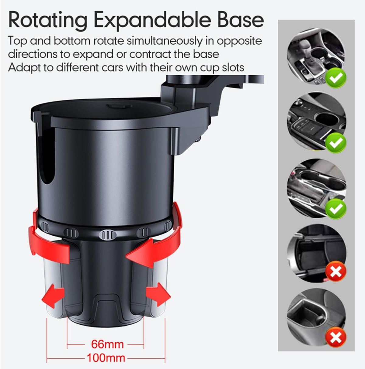 Car Cup Holder Multifunctional Cup Holder Expander with ° Rotation Tray Mobile Phone Holder Adjustable Base to Front Back Seat Organizer (Size L)