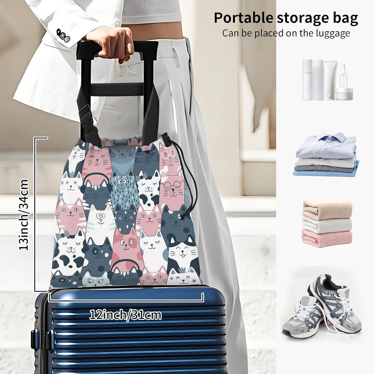 Car Trash Bag Large Hanging Can for Back of Seat, Cute Waterproof Car Garbage Bag for Vehicle, Travelling, Outdoor Colorful Cartoon Cats