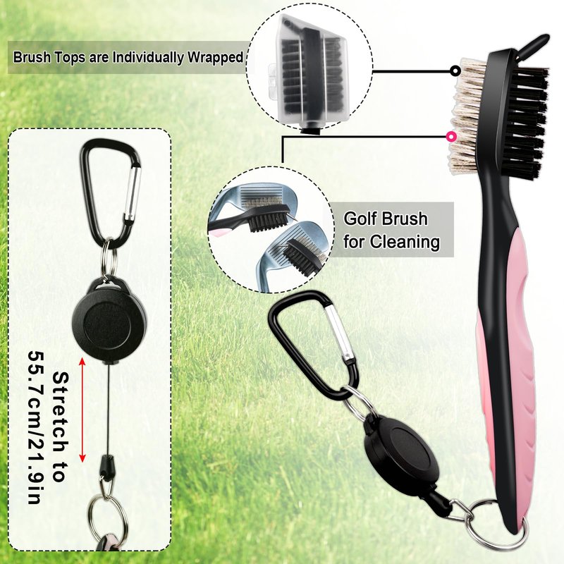 Qishiyi 12Pcs Golf Accessories Kit Include Golf Ball Bag Golf Tees Golf Towel Golf Club Cleaner Brush Groove Cleaner Tool Divot Tool Magnetic Ball Marker,Best Golf Gift for Women Man (Pink)