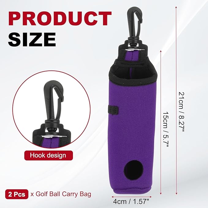 uxcell Golf Ball Carry Bag, Waist-Mounted Storage Bag Neoprene Golf Tee Holder Pouch with Lightweight Hook for Men and Women