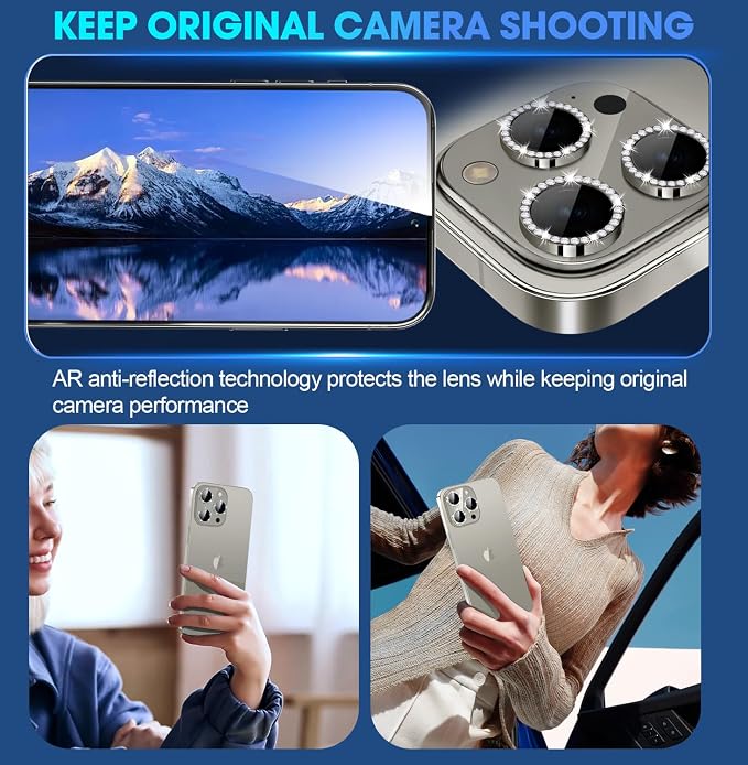 for iPhone 15 Pro/iPhone 15 Pro Max Camera Lens Protector Bling Individual