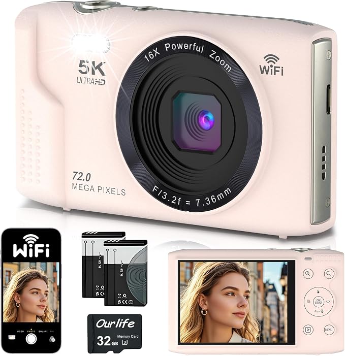 5K Digital Camera for Photography, 72MP Autofocus WiFi Vlogging Camera for