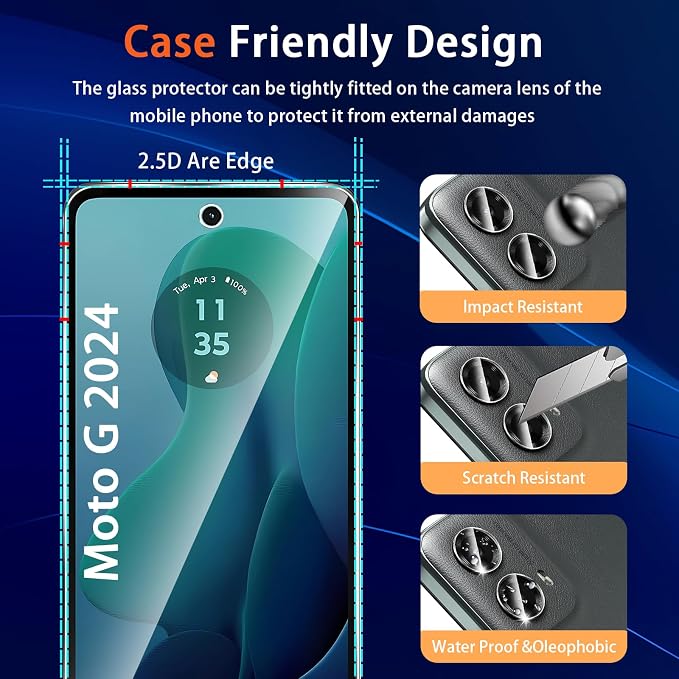 Designed for Motorola Moto G 5G 2024 Tempered Glass Screen Protector + Camera
