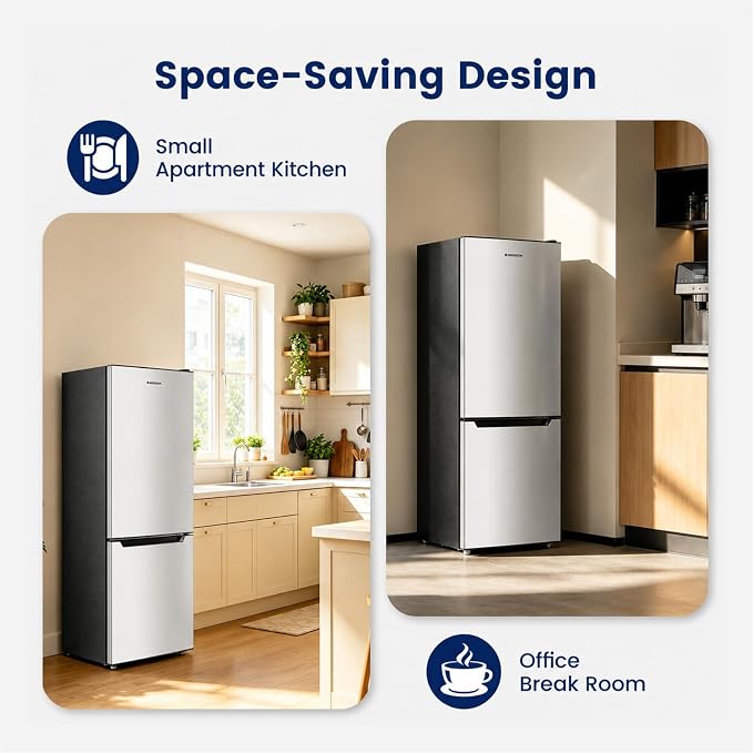 Apartment 7.1 Cu.Ft Refrigerator with Bottom Freezer Silver | Office Fridge with Bottom Freezer, Large Capacity, Energy Saving, Adjustable Thermostat, Low Noise