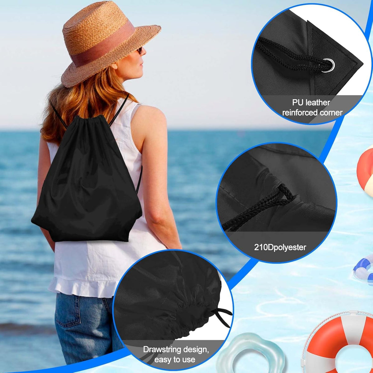 PLULON Drawstring Bags - 6 Pack Cinch Sacks for Gym, Yoga & Travel | Mixed Colors
