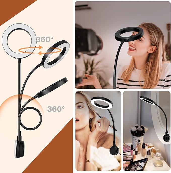 Suction Cup LED Vantiy Lights for Mirror, Flexible Gooseneck Stick on Selfie