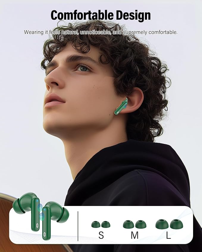 Wireless Earbuds, Bluetooth 5.4 Headphones Bass Stereo/Clear Calls, Green | Ear Buds with Noise Cancelling Mic LED Display in Ear Earphones IP7 Waterproof 36H Bluetooth Earbuds for Phones/Sport/Laptop