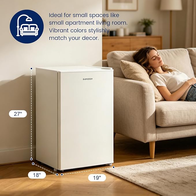 2.6 Cu Ft Small Fridge with Freezer for Office Cream White | Mini Refrigerator for Dorm Bedroom, Compact Fridge, Energy-efficient, Low Noise