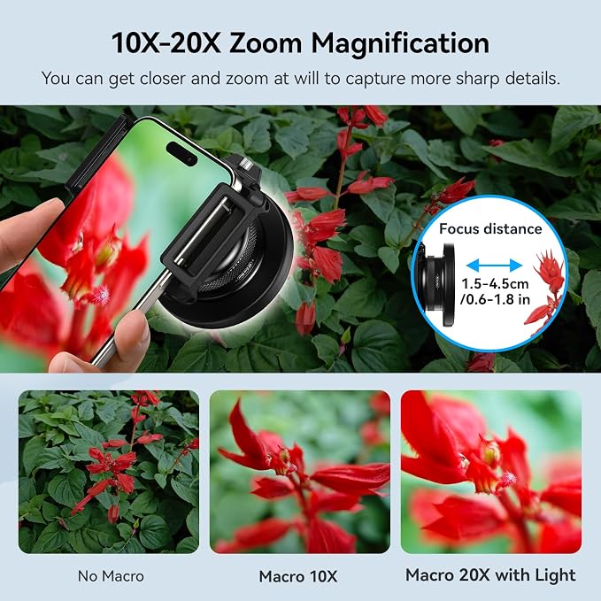 APEXEL 10-20X Macro Lens for iPhone & Android Phones | HD Photography Lens Kit