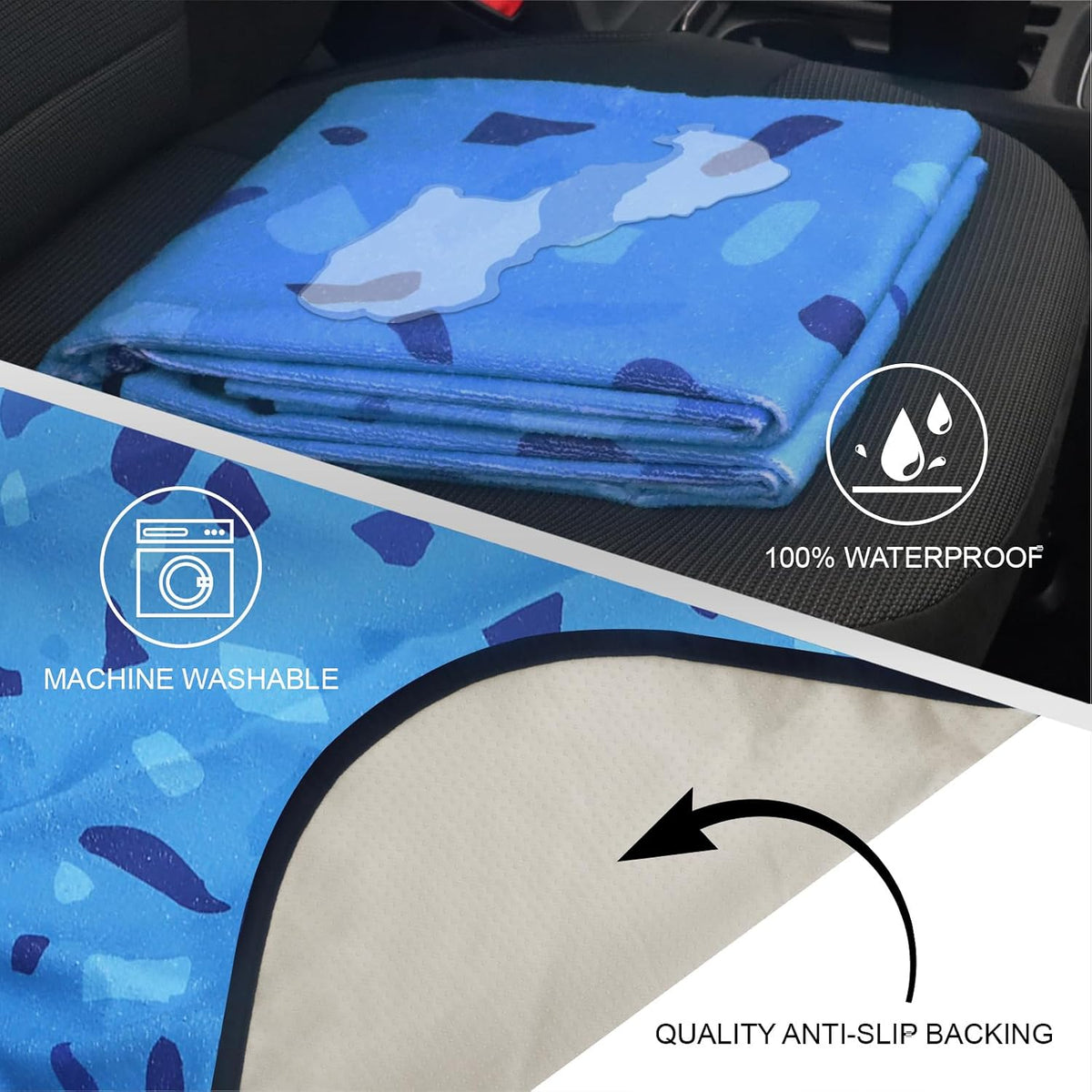 Sweat Towel Car Seat Cover Protector Front Seats for Gym Workout, Running, Swimming, Beach and Hiking, Waterproof Universal Seat Cover for Car, Trucks, Van & SUV (1, Blue Marble, Rear Seat)