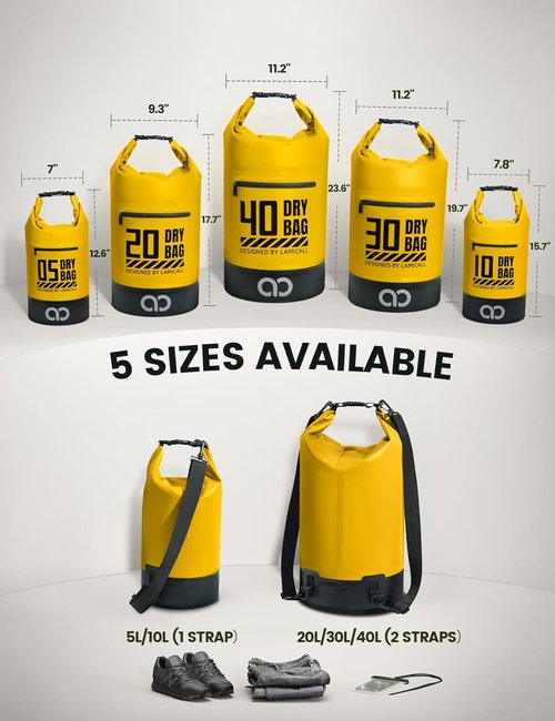 Lamicall Waterproof Dry Bag - Durable & Floating 5L/10L/20L/30L/40L with Phone Pouch for Kayaking, Hiking & Fishing