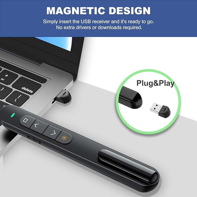 QUI Presentation Clicker with Volume Control, 2.4GHz USB Wireless Presenter
