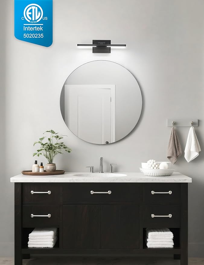 VOLISUN Bathroom Vanity Light 15.7 inch, 5CCT Dimmable, 20W LED Bathroom Light Fixture Over Mirror, Black Bar Vanity Light for Bathrooms Mirror Cabinets-ETL Certificated