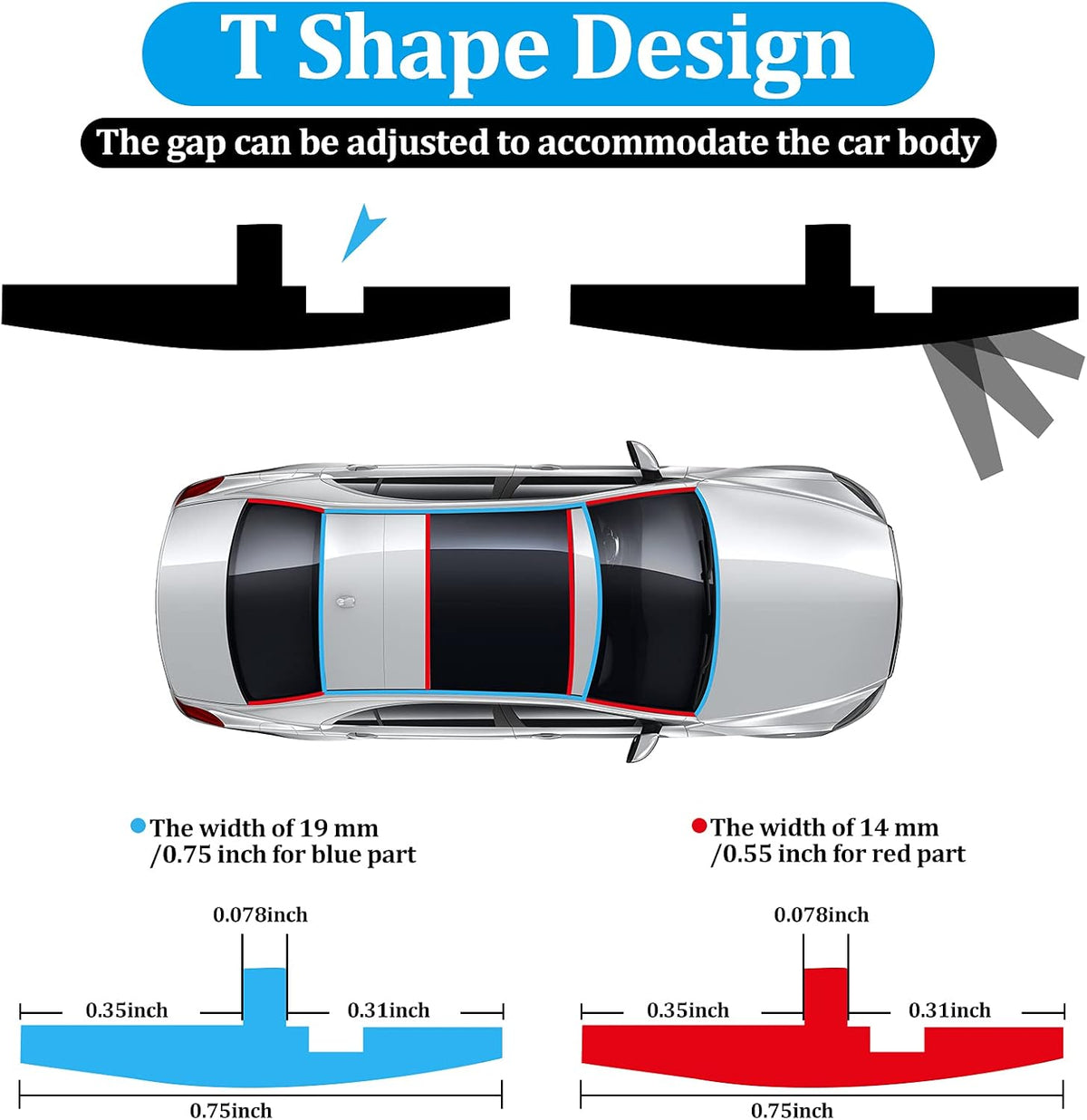 Frienda 56 Feet Car Windshield Rubber Seal Sunroof Cover Windshield Seal Strip T Shape Automotive Weather Stripping 14mm 19mm Cuttable Adhesive for Car Front Rear, Doors Windows