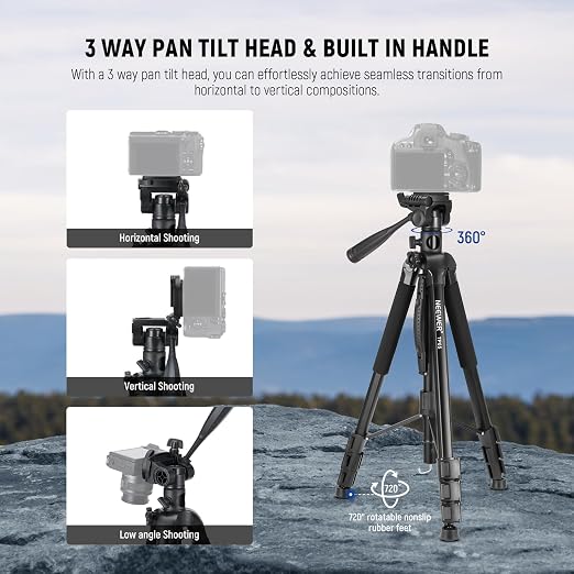 NEEWER Basics TP05 74" Video Tripod Monopod, 3 Way Pan Tilt Head Phone Holder
