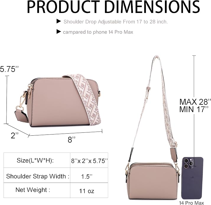 EVVE Crossbody Bags for Women Trendy Triple Zip Small Crossbody Camera Bag Purse