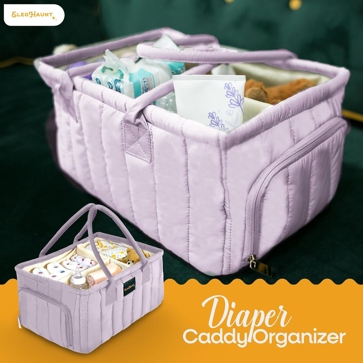 Baby Diaper Caddy Basket Organizer-Sturdy, Breathable & Washable - Stylish Storage, Portable, Car Caddy Organizer, Nursery, Baby Gift Registry Newborn Essentials (Lilac)