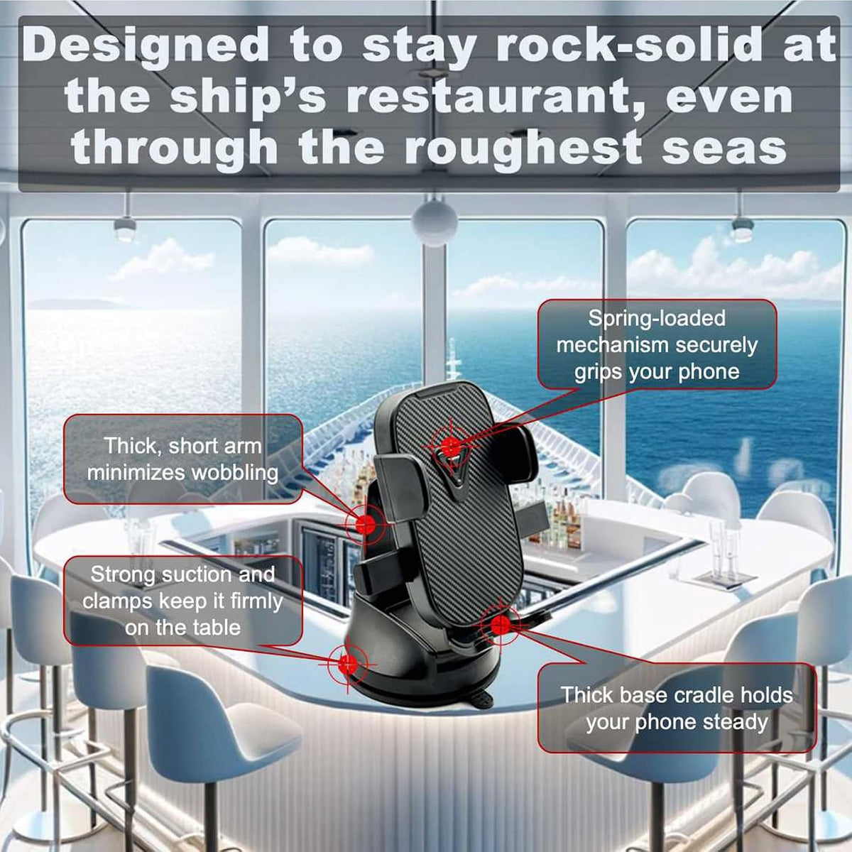 Boat Phone Holder, Suction Cup Boat Cell Phone Mount Marine Dashboard
