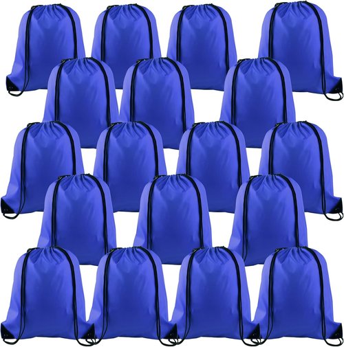 KUUQA Drawstring Backpack - 20Pcs Bulk Blue Gym Sack Bags for Sports, Travel & Storage