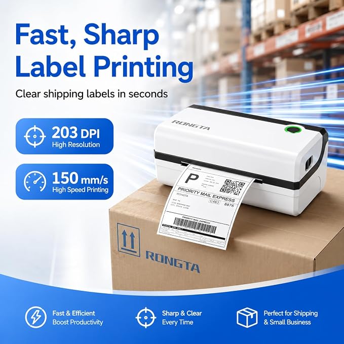 Rongta Bluetooth Thermal Shipping Label Printer, Wireless 4x6 Shipping Label