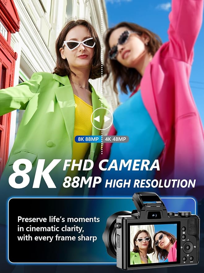 8K Digital Camera, 88MP WiFi Cameras