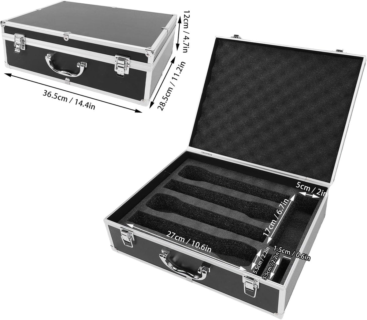 ASHATA Hard Shell Carrying Case for Wireless Mic System Storage, Aluminum Alloy Sturdy Build, Holds 4 Microphones Compact Storage Bag for Receiver & Accessories