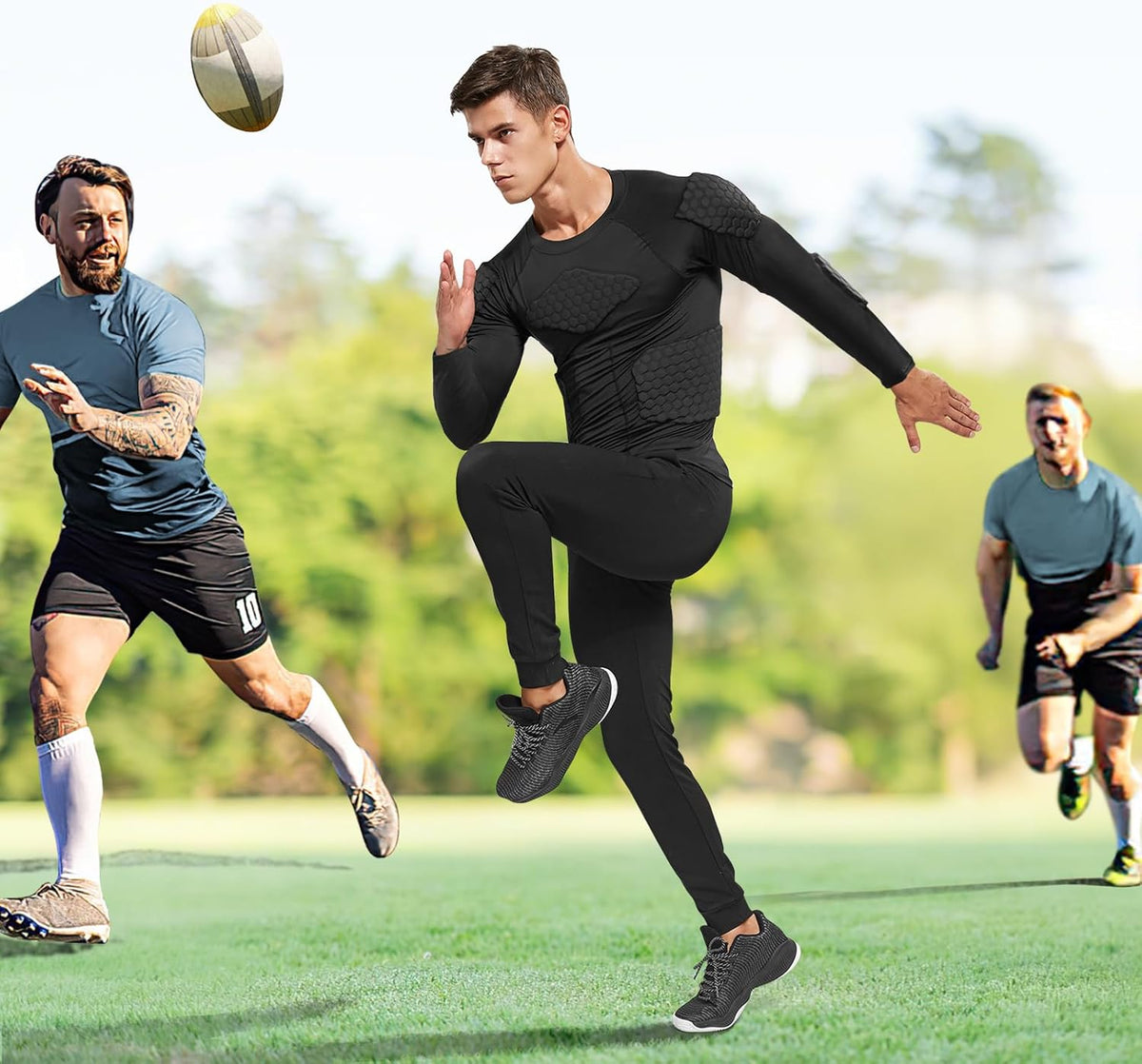 Zicac Men's Compression Rash Guard - Shock-Absorbing Protective Shirt for Soccer & Basketball