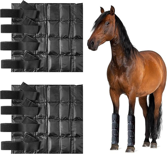 Prairie Horse Supply - Durable Nylon Ice Boots for Horses & Ponies - Cold Therapy Gel Boot Wrap for Hock, Ankle, Knee, Legs, Hooves One Size - Black Flexible Straps, Skid & Shipping Boots - (Black)