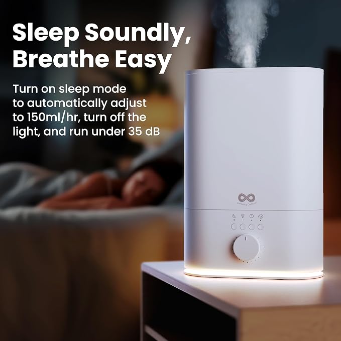 Everlasting Comfort 6L Top Fill Humidifier for Bedroom – Quiet, Easy to Fill & Clean, 60HR Runtime, Night Light, Timer, Ultrasonic Cool Mist, Auto Shut-Off, Essential Oil Compatible - White