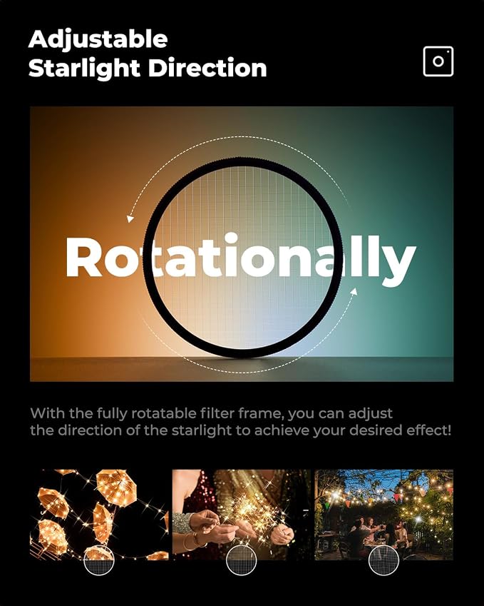 K&F CONCEPT 82mm Variable Short Line Star Lens Filter, Cross Screen Starburst