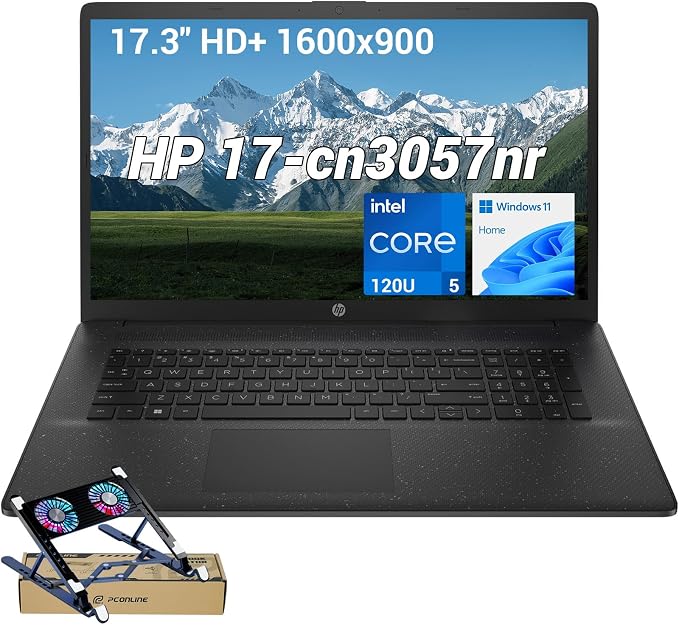 HP 17.3" HD+ Laptop for Students & Remote Office Workers, Intel Core 5 120U 10-Core Processor up to 5.0 GHz, 16GB RAM, 1TB SSD, Webcam Shutter, Numeric Keypad, Wi-Fi 6, Black, w/PCO Laptop Cooler