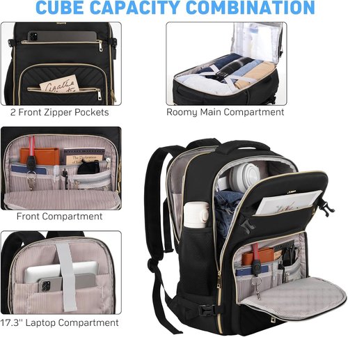MOMUVO Large Travel Backpack - Flight Approved Carry-On for Women with USB Charging Port | 18.4 Inch