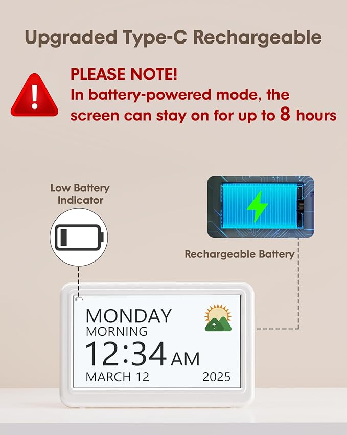 Digital Clock with Date and Day of Week, Dementia Clocks Battery Operated Alarm