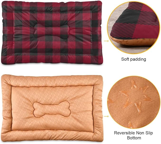 Red and Black Buffalo Plaid Christmas Pet Bed Cute Dog Bed Mat Absorbing Non Slip Pad Pet Sleeping Mat for Small, Medium, and Large Dogs Puppy Cat 24 in x 18 in