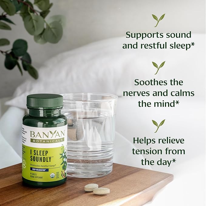 Banyan Botanicals I Sleep Soundly – Organic Herbal Sleep Supplement with Ashwagandha, Eclipta, and Chamomile – 90 Tablets – Non-GMO Sustainably Sourced Vegan