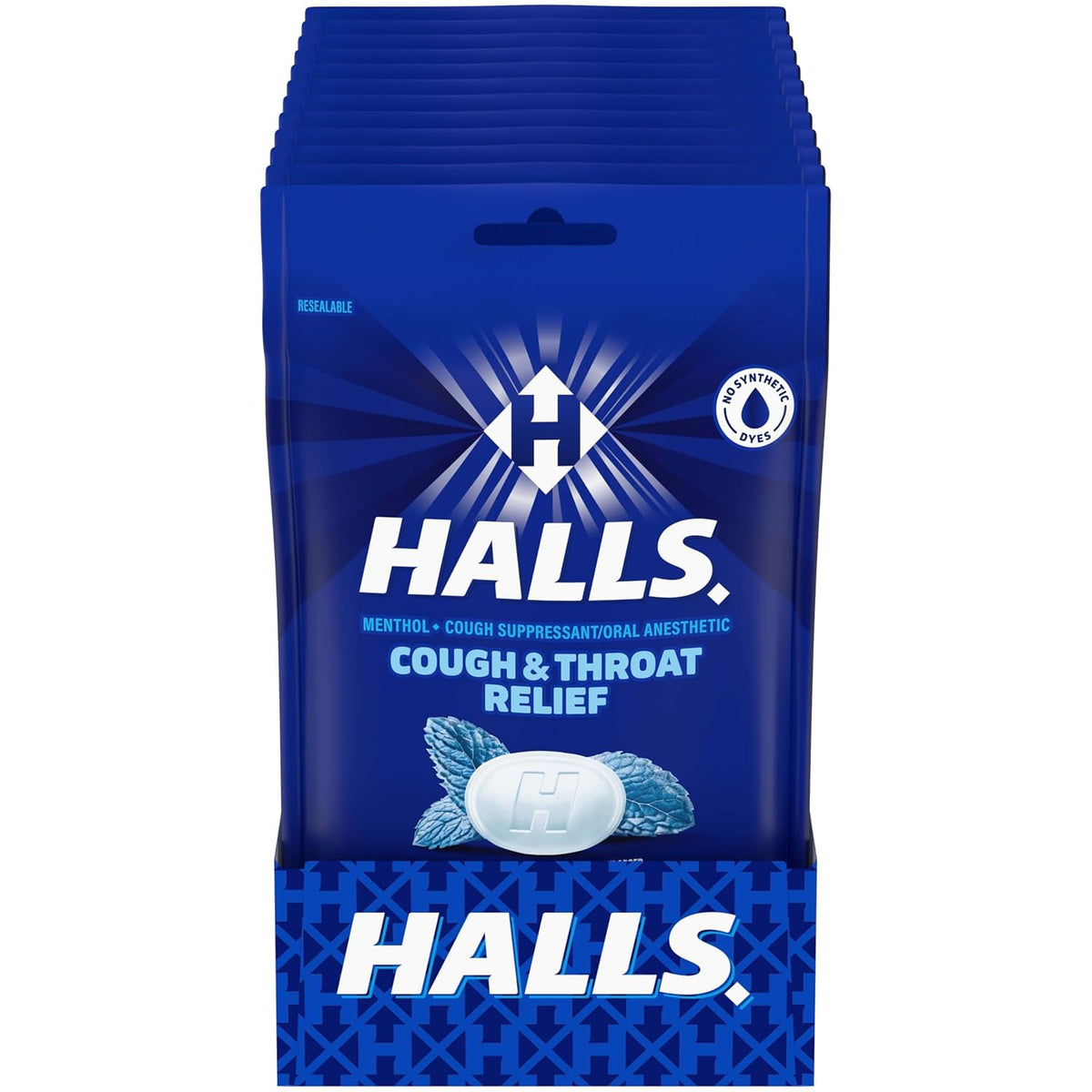 Halls Cough & Throat Relief Mentho-Lyptus Cough Drops, 360 ct | No Synthetic Dyes, 12 Bags of 30